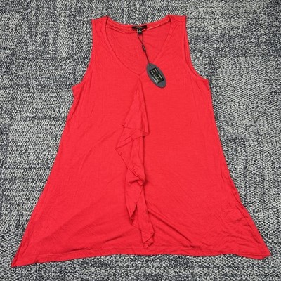 Cupio Women s Medium Red V Neck Sleeveless Ruffle Front Blouse Tunic NWT Viscose