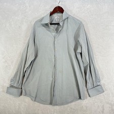 Brooks Brothers Shirt Mens 17-35 Blue Yellow Stripe Cotton Dress Button Front