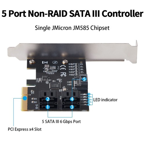 5 Port SATA III PCIE X4 zu SATA 3.0 PCI Express Konverter Computer Festplat9175 - Afbeelding 2 van 6