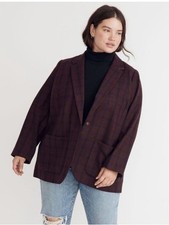Madewell Larsen Windowpane Plaid Single Breasted Blazer Jacket Burgundy 3X