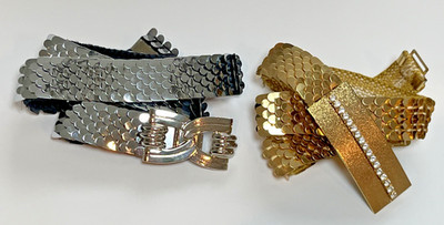 Vintage Fish Snake Scale Stretch Belts Silver and Gold Lot of 2 Disco 70s 80s