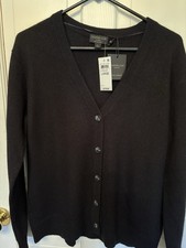 Charter Club Luxury Cashmere Cardigan Black Sweater L New