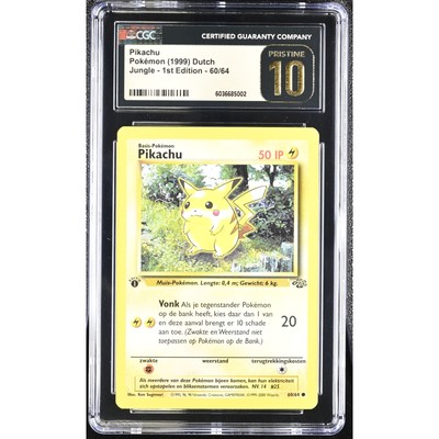CGC 10 PRISTINE Pikachu 1st Edition 60/64 Pokemon Dutch Jungle Set
