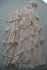 Ruby Ray Fabulous Layered Frills Chiffon One Shoulder Dress Champagne/Ivory 6UK