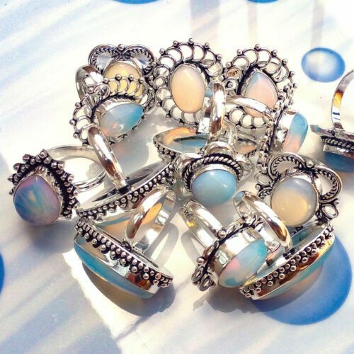 Milky Opalite Gemstone 925 Sterling Silver Plated 20Pcs Boho Rings Lot Jewelry~ - Picture 1 of 1