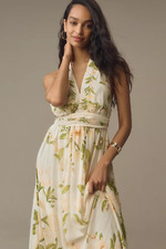 NWT Farm Rio x Anthropologie V-Neck Floral Chiffon Maxi Dress S