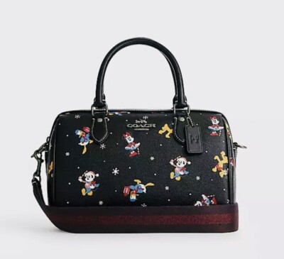 NWT COACH CM849 Disney X Coach Rowan Satchel With Holiday Print Black Multi