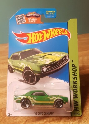 Hot Wheels '68 Chevy Copo Camaro Green with Yellow Flames 1:64