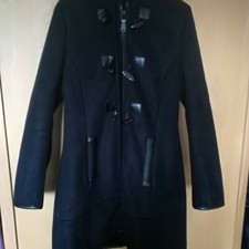 Ladies Black Faux Shearling Sheepskin Hooded Duffle Coat