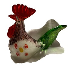 Murano Style Blown Glass Chicken Rooster Figurine 7.5  , New