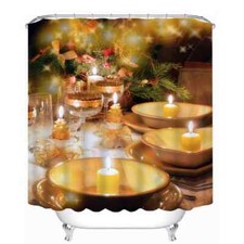 Candlelight On Christmas 3D Shower Curtain Polyester Bathroom Decor Waterproof