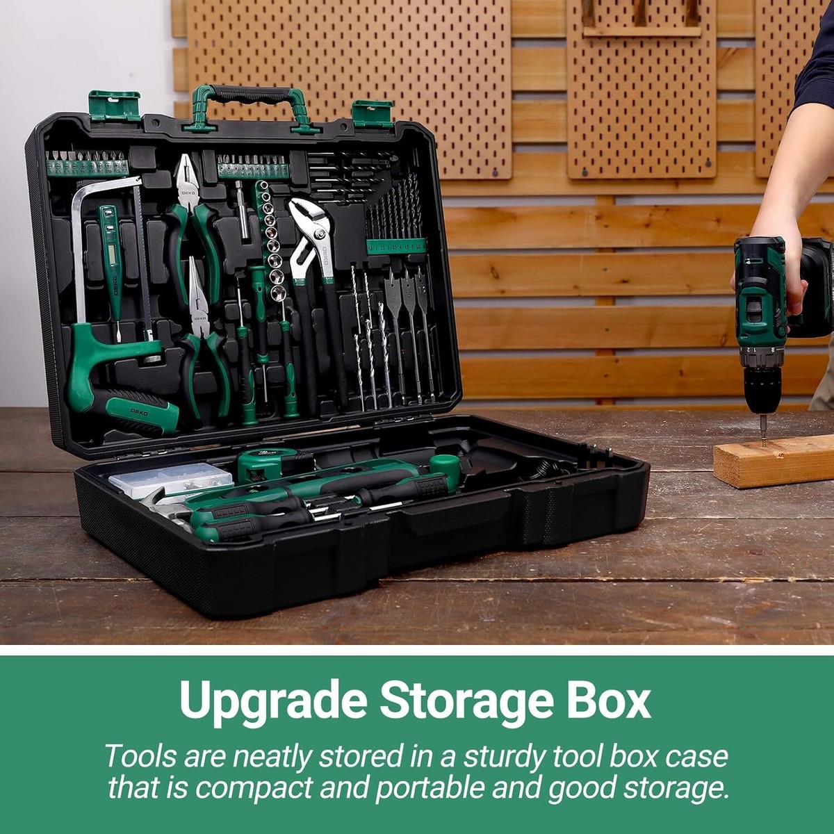 146-Piece Drill Set with 8V Yellow Cordless Drill, Home Tool Kit with Drill, House Repairing Hand Tool Kits with Portable Case, for DIY Home Maintenance 146-Piece Drill Set with 8V Yellow Cordless Drill, Home Tool Kit with Drill, House Repairing Hand Tool Kits with Portable Case, for DIY Home Maintenance