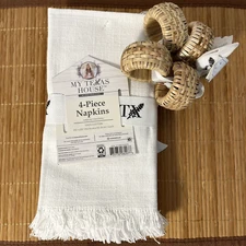 My Texas House Table Linens 4 Piece Dinner Napkins And Napkin Rings Farmhouse