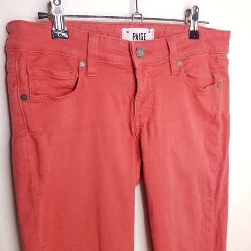 $219 GUC PAIGE Women 28"x29" Salmon Red Skyline Ankle Peg Stretch Skinny Jeans - Picture 2 of 22