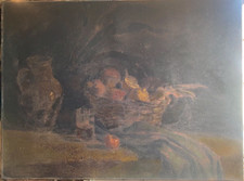 ::ÖLGEMÄLDE SIGN.KURT VOSS(1892-1967) STILLLEBEN OBSTKORB MIT KRUG