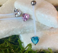 1pc Pregnancy Belly Ring Heart CZ Gem Solitaire 1" Bio Flex Maternity Navel 14g