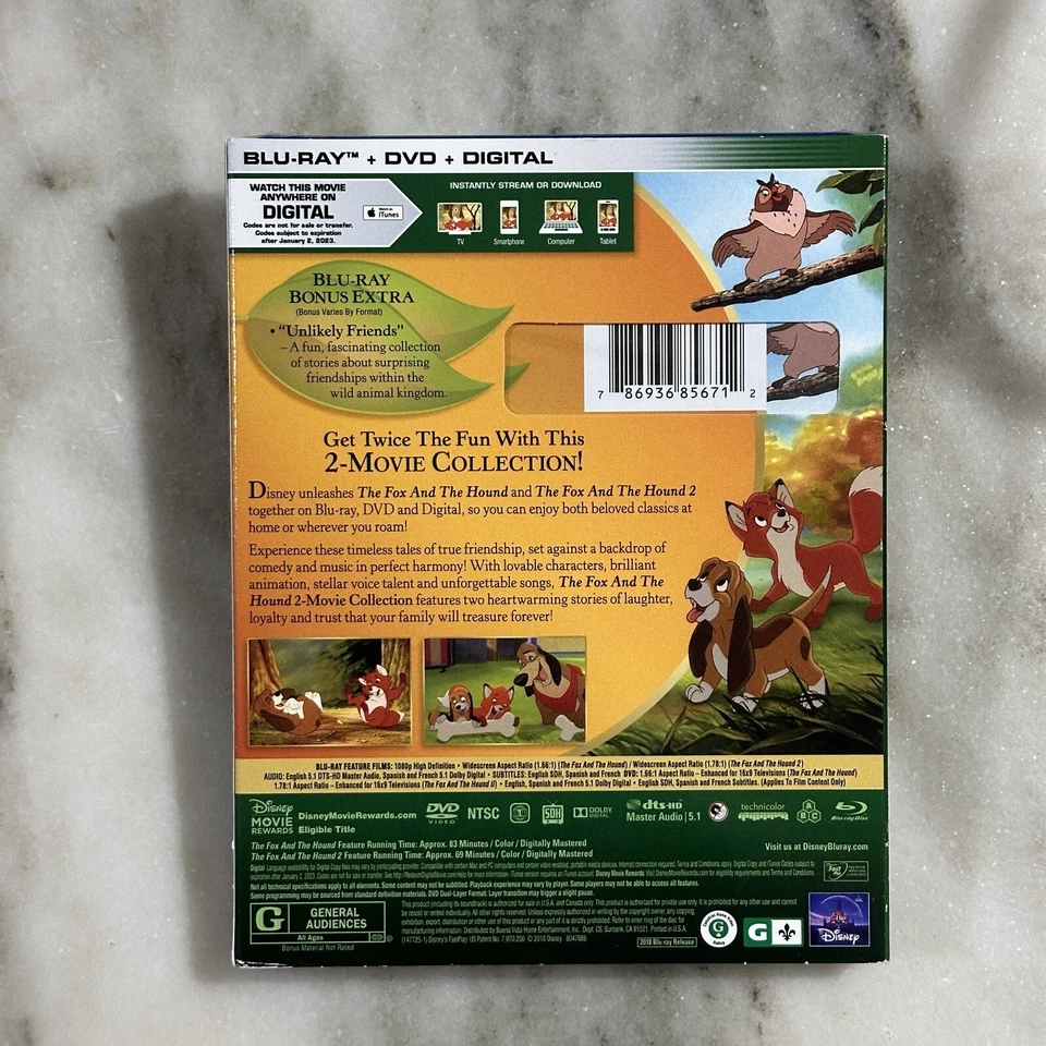 The Fox And The Hound 1 & 2 (Bluray, DVD, Digital) Sealed New With Slip Cover - Image 2 of 4