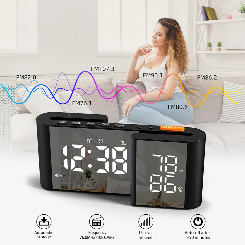 Wireless Weather Station Clock LED Dual-screen Thermometer Hygrometer w/FM Radio - Image 4 of 4