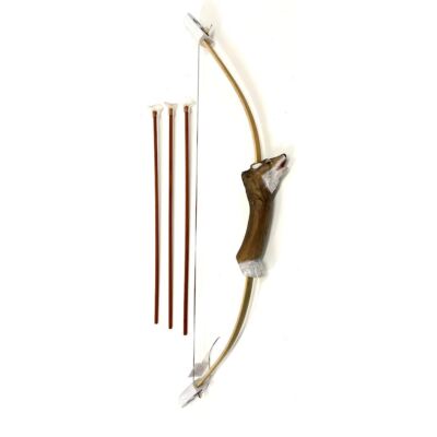 Medieval Wooden Bow + 3 Arrows Wolf Hand Carved and Painted 77cm