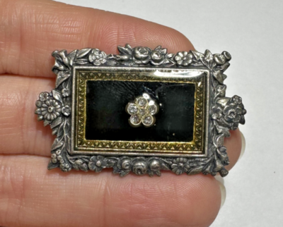 Lot De 2 Broches Art Déco Noires à Strass - Anciennes, Bon état - Bijou Vintage