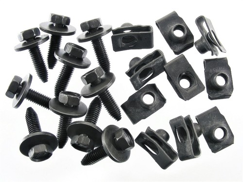 CROSSDESIGN 20pc M6-1.0 X 25mm Body Bolts & U-Nut Clips – 10mm Hex Head – For Ford 1980-2016