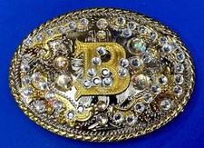 Custom Initial Letter B On Ornate Chunky Mixed Material Rhinestone Belt Buckle