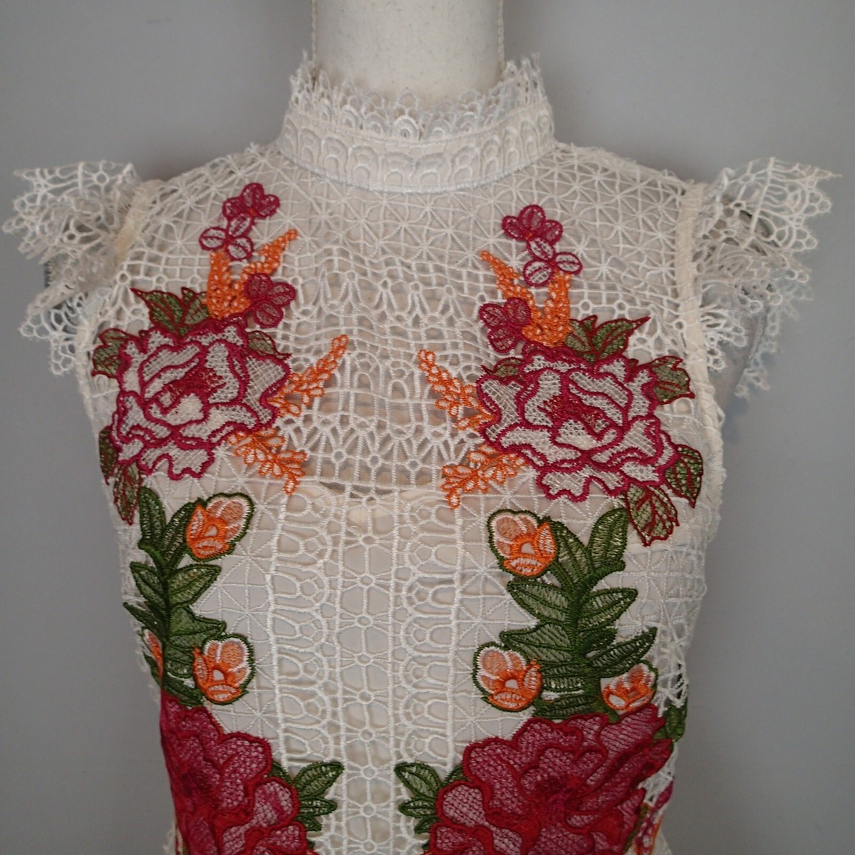 ★Karen Millen★ 花柄刺繍コットンリネン織りミディドレス Karen Millen Multicolor Floral Lace Embroidered Dress 8
