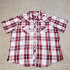 Wrangler Wrancher Pearl Snap Western Shirt Mens 2XL Red Blue Tan Plaid Cowboy