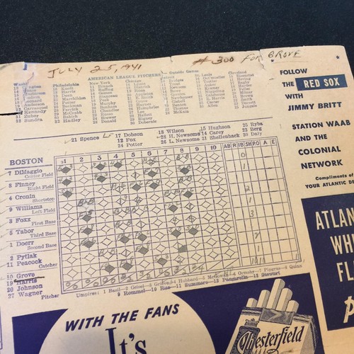 Lefty Grove 300th Win Original Fenway Park Program July 25, 1941 Rare - Picture 3 of 6
