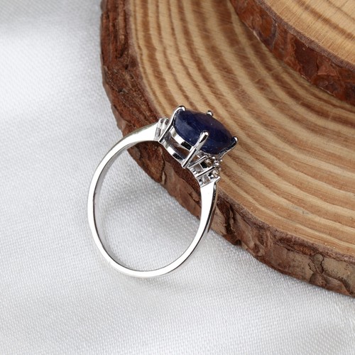 Corte Ovalado Anillo Pedida Diamante Zafiro Azul 925 Plata Maciza Joyería Size 8 - Imagen 6 de 6