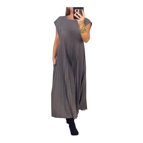 Damen A-Linie Kleid Ärmellos Plissee Strand Urlaub Tasche Sommer Übergröße E - Bild 11 von 17