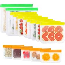 15 Pk Reusable Leak Proof Silicone Freezer Bags BPA Free Food Storage Containers