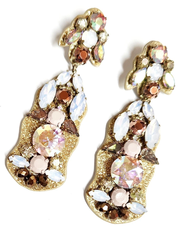 J.Crew Racimo de Cristal Cuero Distintivo Pendientes Iridiscentes Multi Luz Oro Buey Foto 4 de 4