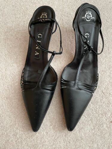GINA black leather heels UK4