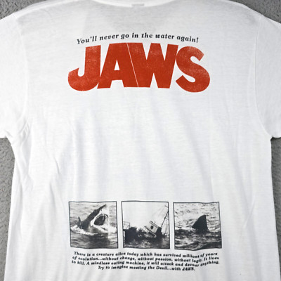JAWS Shirt Mens Large White Casual Movie Poster 50th Anniversary 70s Shark NWT