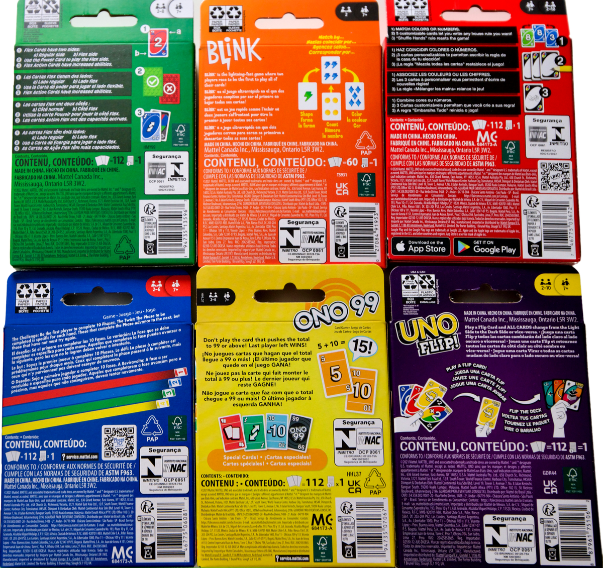 UNO Mega Pack, Flip!, Ono 99, Flex!, Phase 10, Blink, 6 Card Games