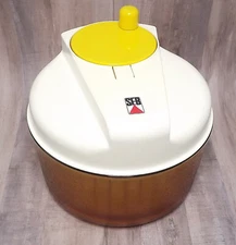 SEB Salad Spinner Textured Amber Glass Server Made In France
