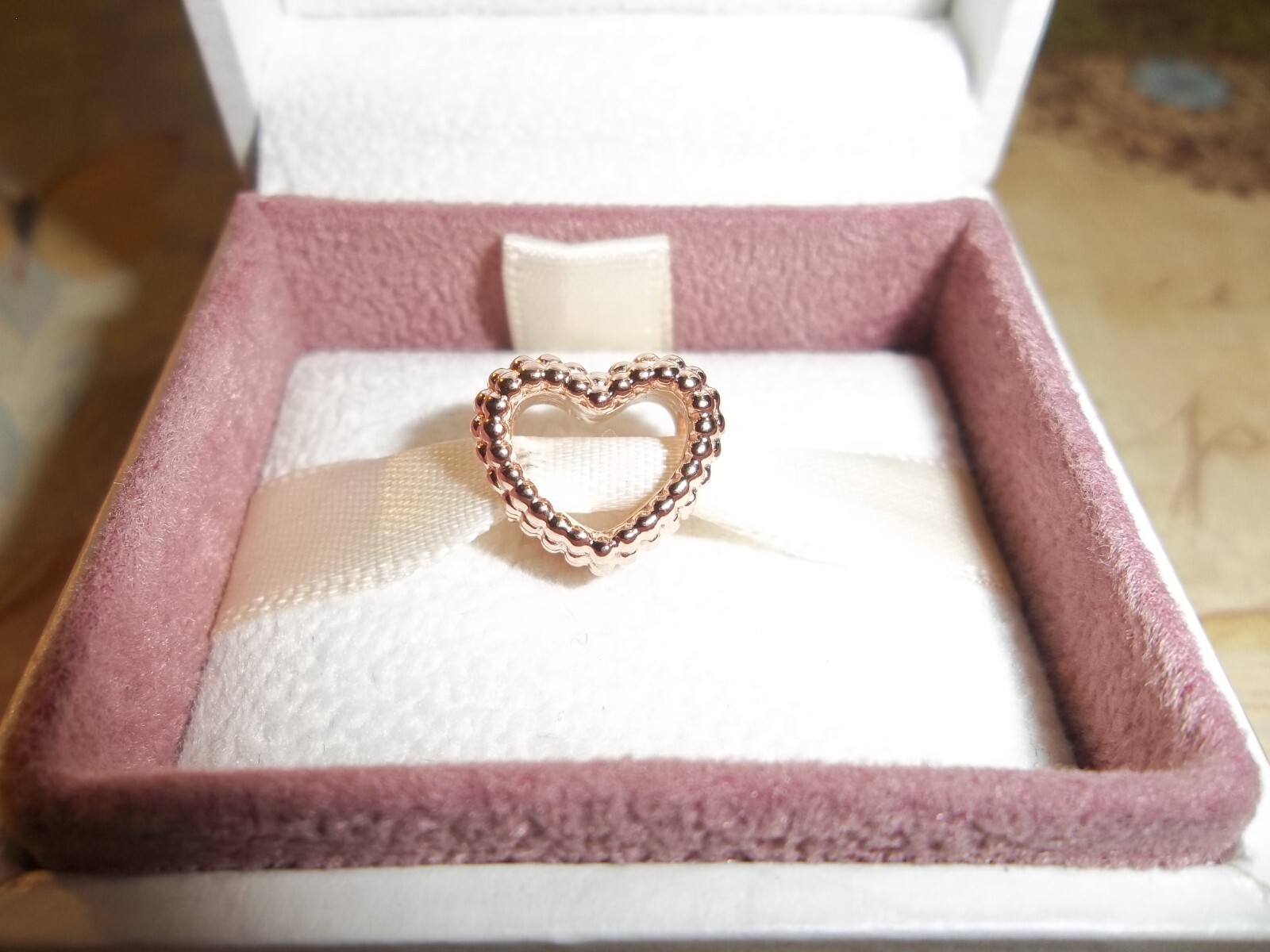 Genuine Authentic Pandora Rose Gold Beaded Open Heart Charm 787516 ...