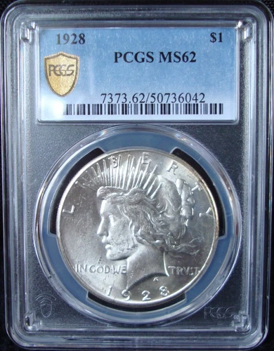 1928 Peace Silver Dollar - PCGS MS 62 - Gold Shield