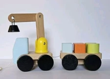 Ikea Mula Wooden Toy Crane Truck with Magnetic Blocks Pull Along Pick Up Toy
