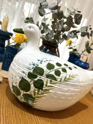 Vintage Bitossi Basketweave White Large Botanical Lidded Duck Tureen - Italy - Picture 2 of 24