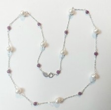 collana in argento 925 con rubini rosso naturale da 3 mm e perle bianche da 6 mm