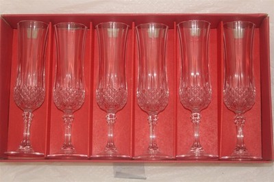 6 CRISTAL D'ARQUES LONGCHAMP 4 1/4oz FLUTE GLASSES W/BOX (READ
