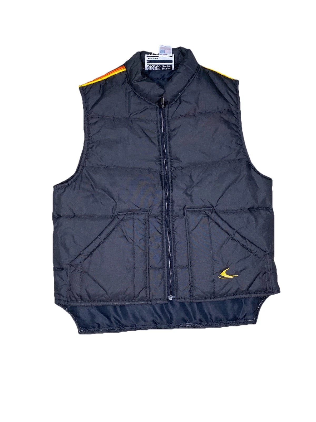 Bombardier Sportswear VTG 80s Black Striped Puffer Vest Jacket Mens Large