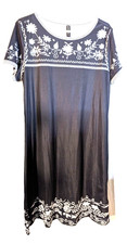 Womens Floral Embroidered Short Sleeve Dress Navy & White JustFashionNow