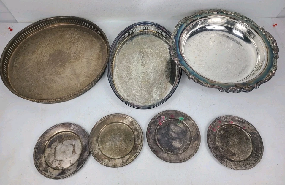 Vintage Sterling Silber verzierte Servierteller mit Griff Konvolut 