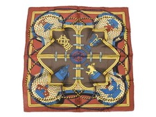 HERMES Carre 40 Garnet tenue Scarf Silk Red-Brown/Blue/Yellow Japan C-251018-8