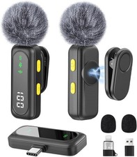 NEW Two 2 x Wireless Lavalier Microphone iPhone ClipOn Mini Mic Android/Tablet