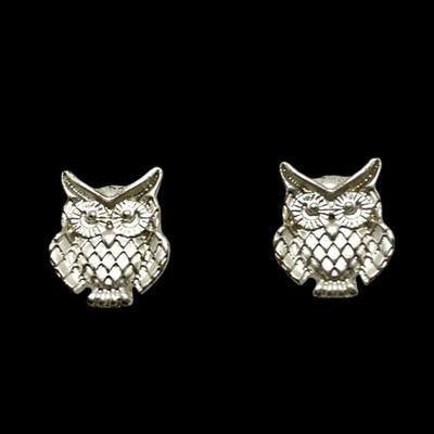 Vintage Owl Earrings Silver Tone Metal Studs Bird Lover Nature Pierced Posts