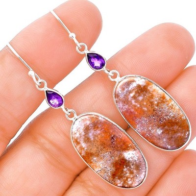 Natürlicher roter Moosachat & Amethyst 925 Sterling Silber Ohrringe Schmuck E-1002